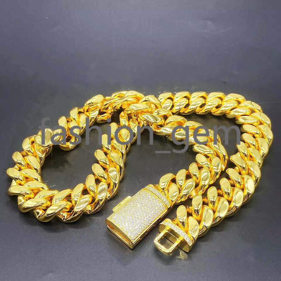 8mm 10mm 12mm 14mm Iced Out Diamond Moissanite Clasp Miami Cuban Necklace 18k Gold 925 silver 925 silver Gold Cuban Chain Necklace