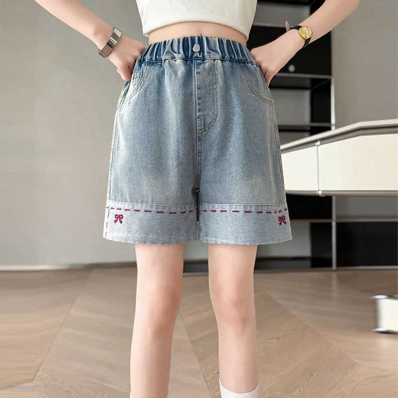Girls summer versatile butterfly shorts 2025 new summer thin fashion jeans casual sports shorts 5-15 years oldC250617