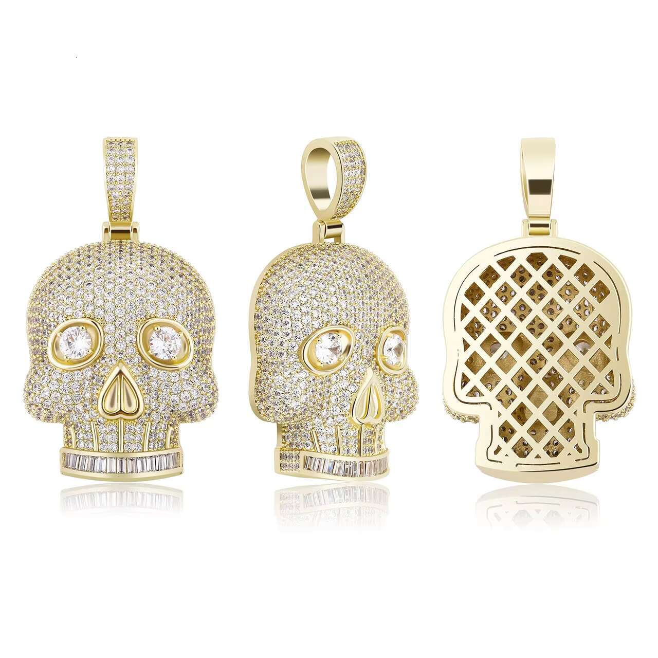 Totally Iced Full VVS Moissanite Diamond Hip Hop Style Eye Stone Skull Pendant Necklace Charm