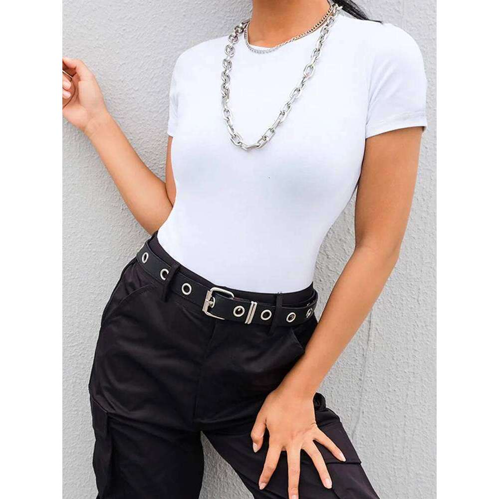 Casual Basic Black White Bodysuit Women Summer Short Sleeve Woman Body Top Cotton Bodycon Jumpsuit Romper Ladies 2023