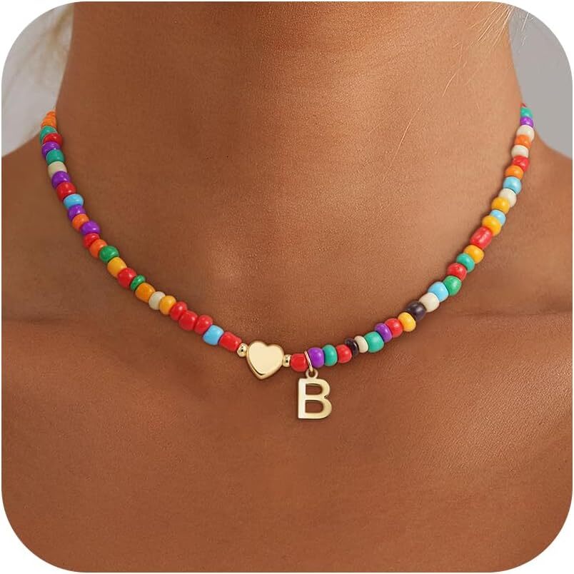 Luxury Colorful Initial Necklace Exquisite Beaded Choker for Girls Women Teens Premium Fashion Jewelry Gift with Elegant Letter Design