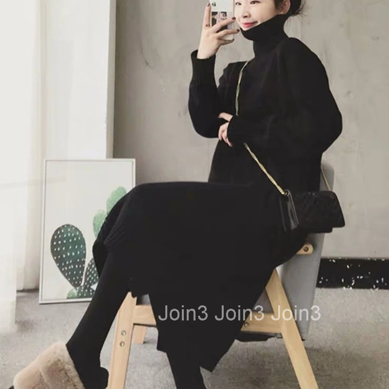 Robe Black Female Dress Clothing Crochet Evening Loose Turtleneck Knit Maxi Womens Dresses Long White Autumn and Winter Sleeve