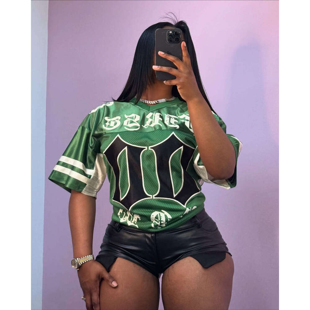 Summer New Women's Fashion Sexy Trendy Letter Print Round Neck Loose Short Sleeve B5