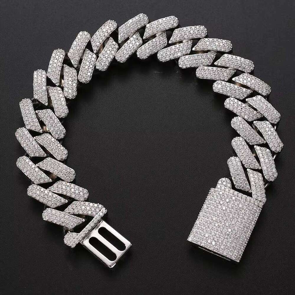 Hip-hop Men's Bracelet with Solid Cuban Chain 20mm Gold Plated Full Zircon Buckle for Parties