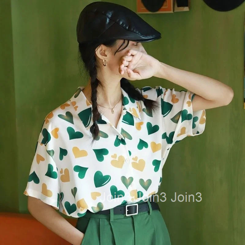 Woman Top Love Shirts Blouses for Women Green New Collection 2025 Elegant and Youthful S Y2k Fashion Clothing Sales Cool Cute
