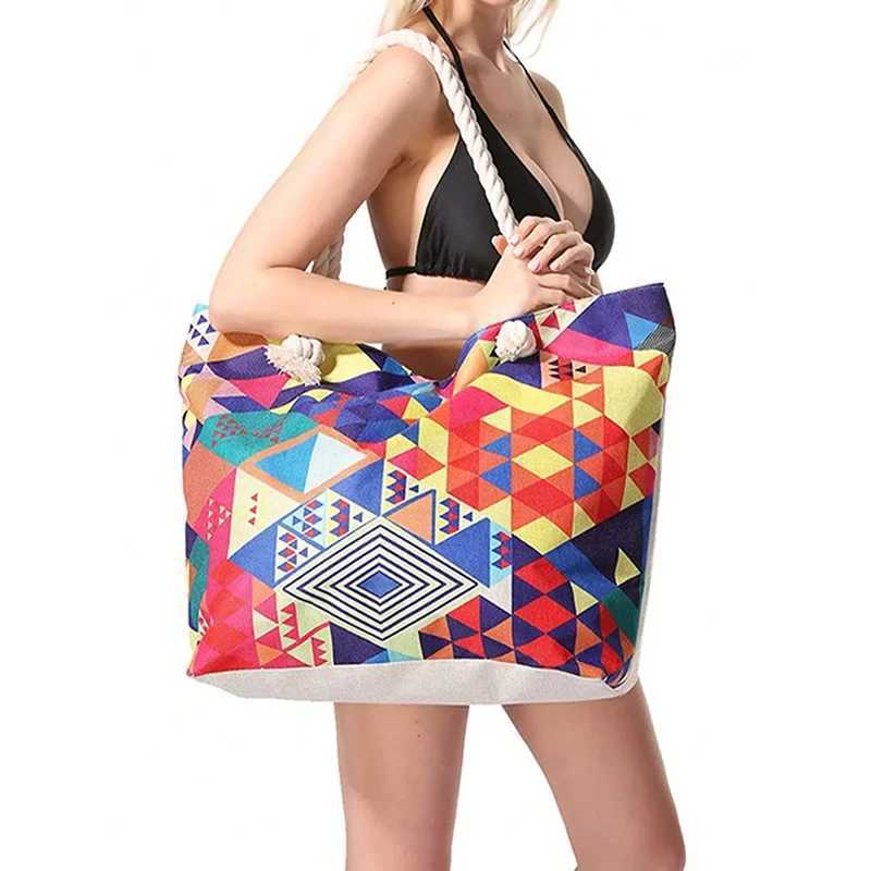 Boho Style Geometric Large Capacity Women Handbags Multifunctional Handbags Shoulder Tote Bags Swimming Storage Bag Beach Bag B250618