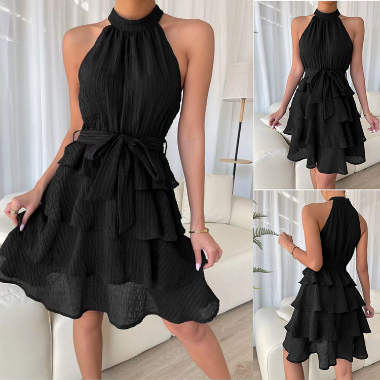 K617Spring and summer new European and American women's clothing splicing sleeveless ruffle dress