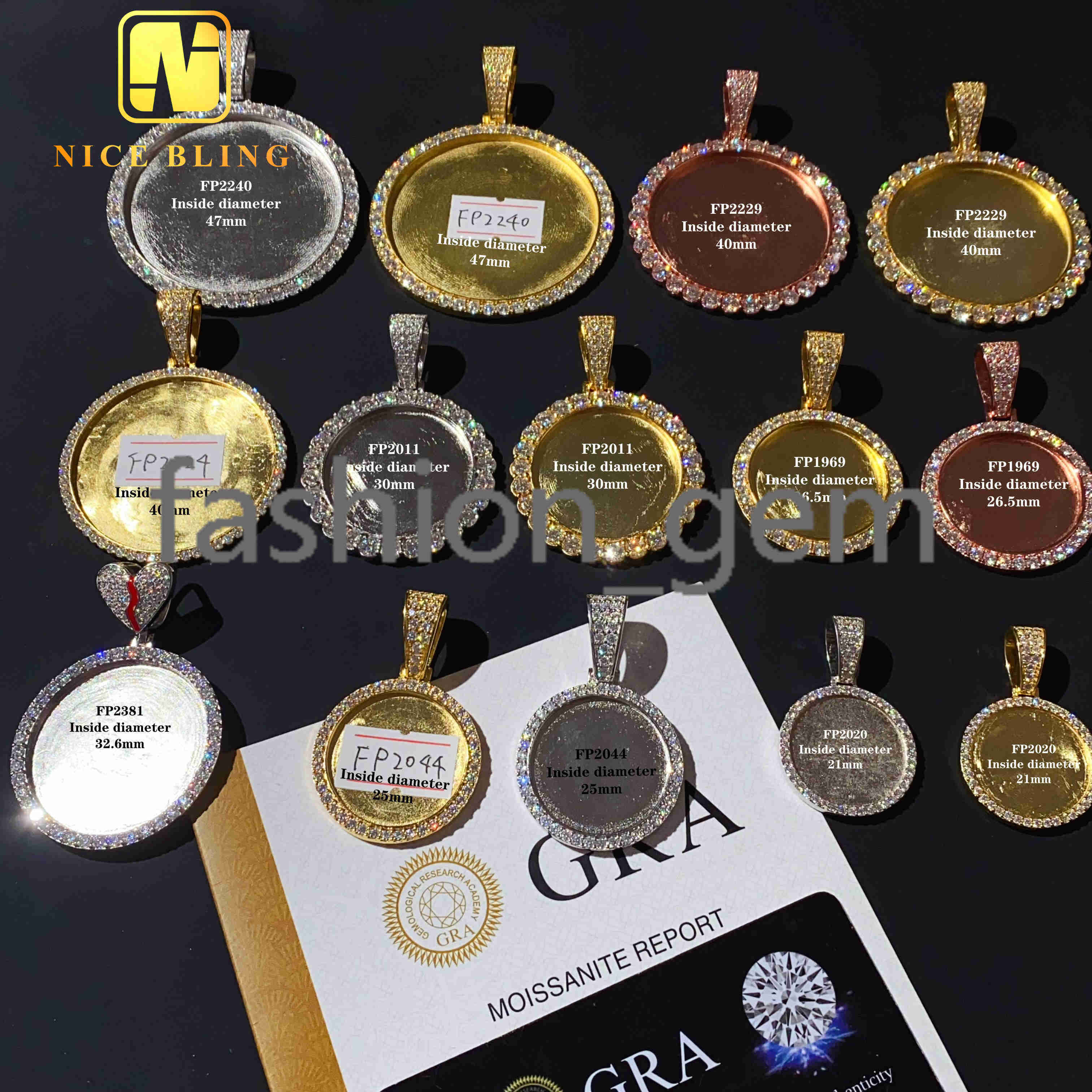 Hot Sale Pass Diamond Tester Customized Moissanite Photo Pendant Compilation 925 Silver Hip Hop Rock Iced Out Photo Frames Gift