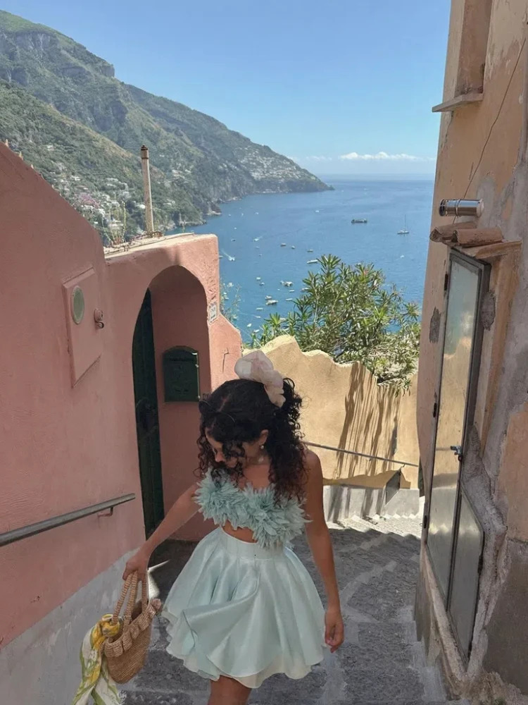 Sexy Pleated Flower Strapless Top Maxi Skirt Set Women Fashion Sleeveless Solid Shirt High Waist Skirts Sets Female Holiday Chic 250617