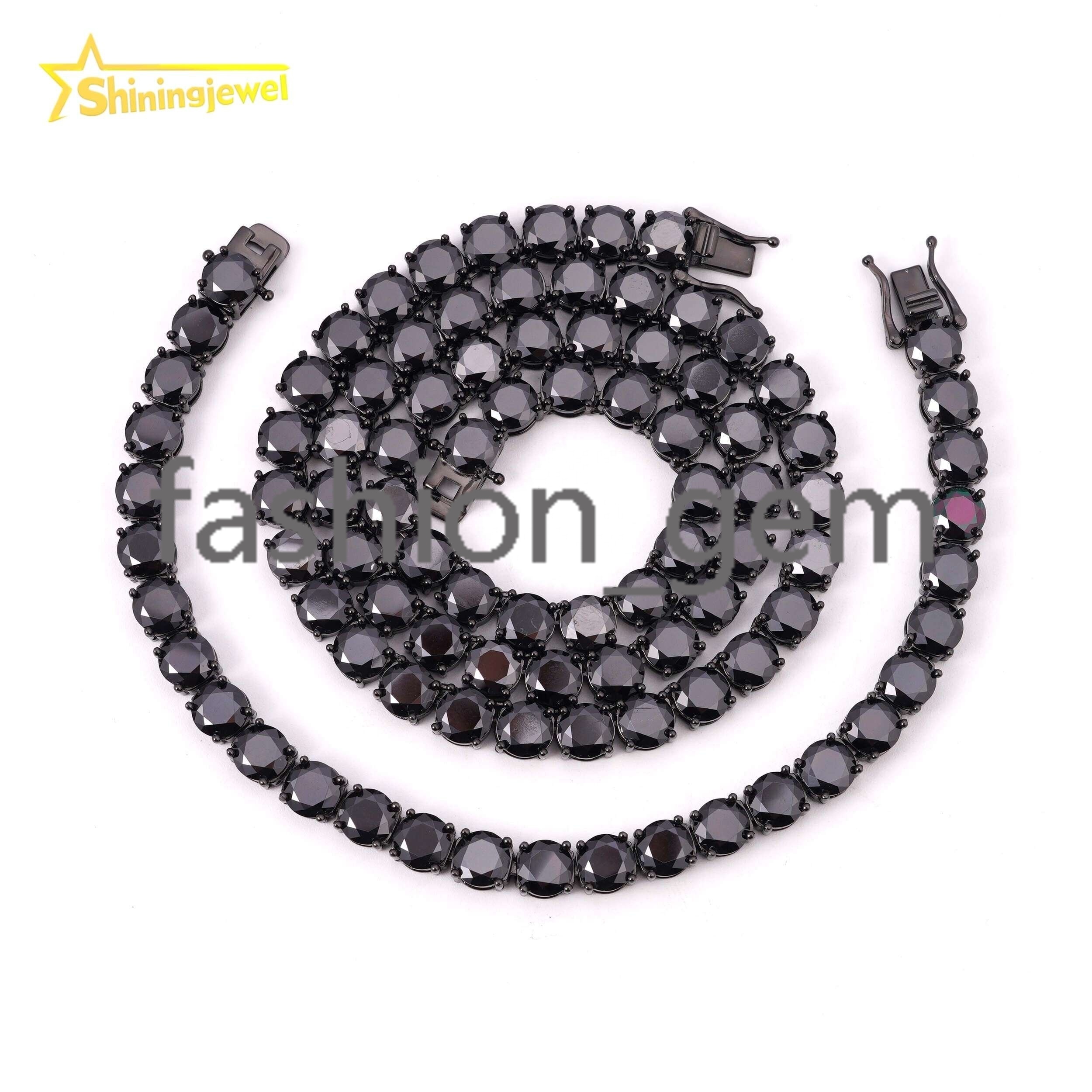 925 Silver Jewelry Hip Hop GRA Certificate Black Gold Plated Necklace Black Moissanite Tennis Chain