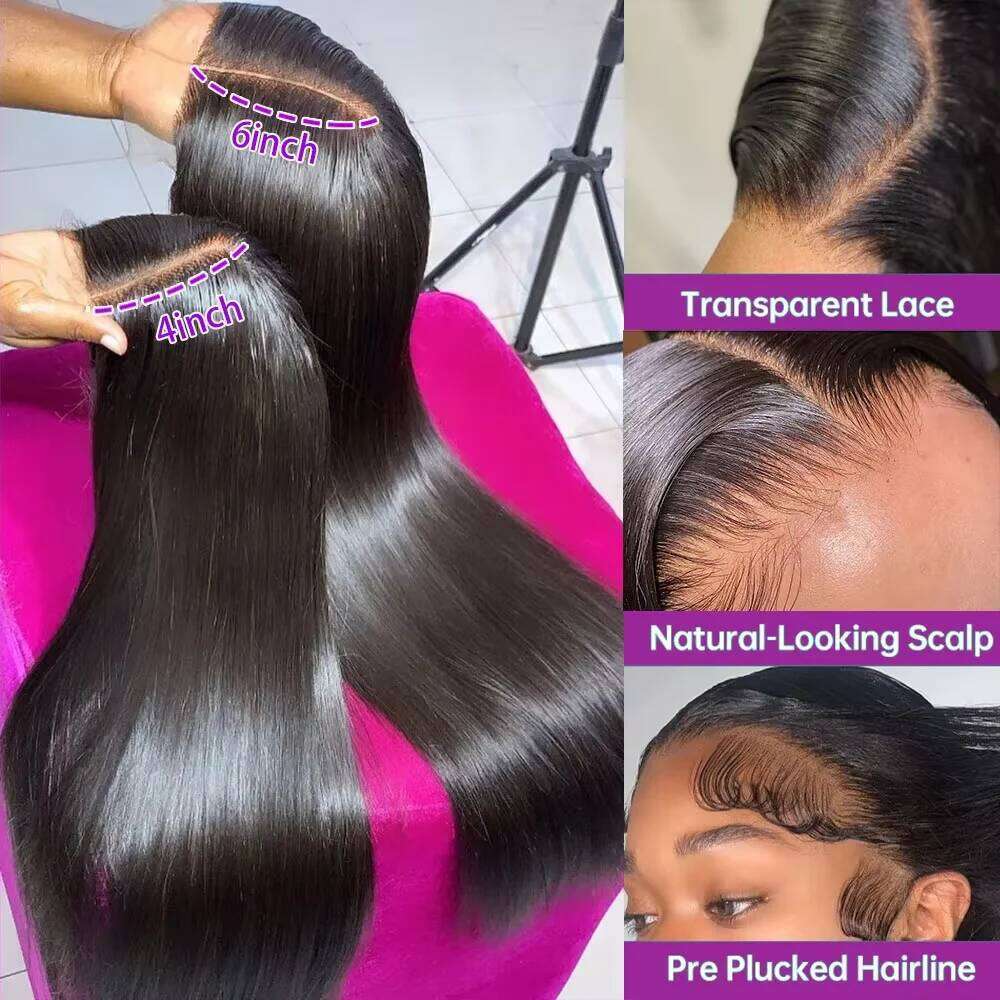 34 Inch Vieamese Bone Straight Glueless Wigs Human Lace Frontal 7x5 Ready to Wear Wig Preplucked Raw Virgin Hair