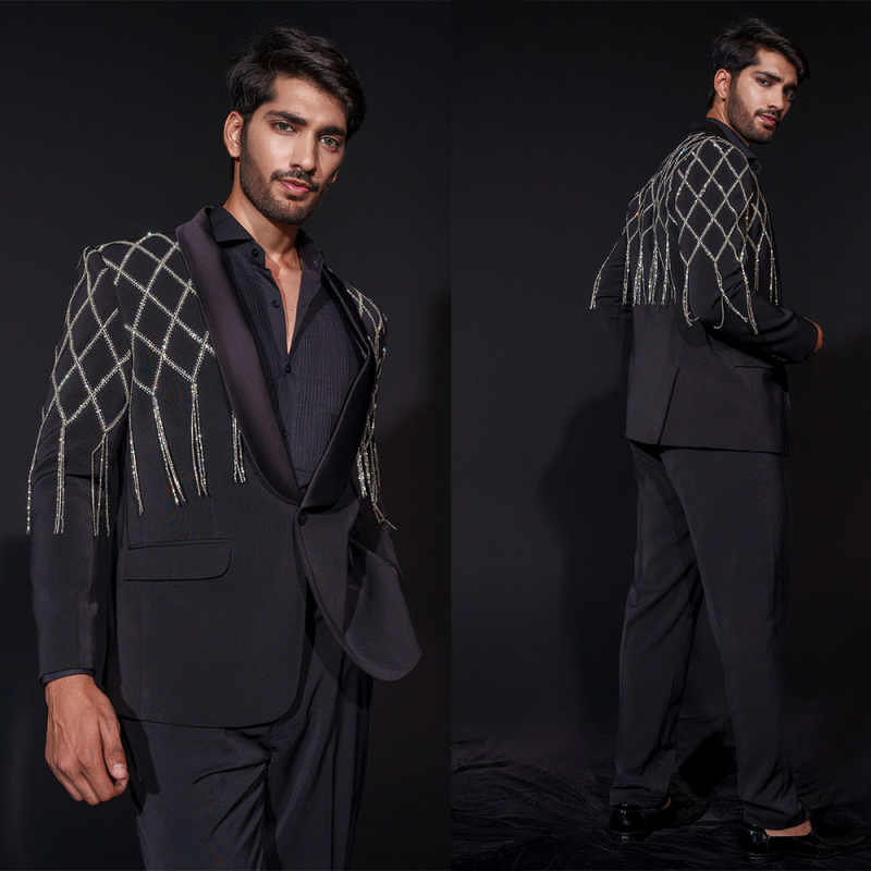 Designer Wedding Tuxedos 2 Piece Set Jacket Pants Tassels Men Suit Beaded Shawl Lapel Groom Wear Party Suits Customized
