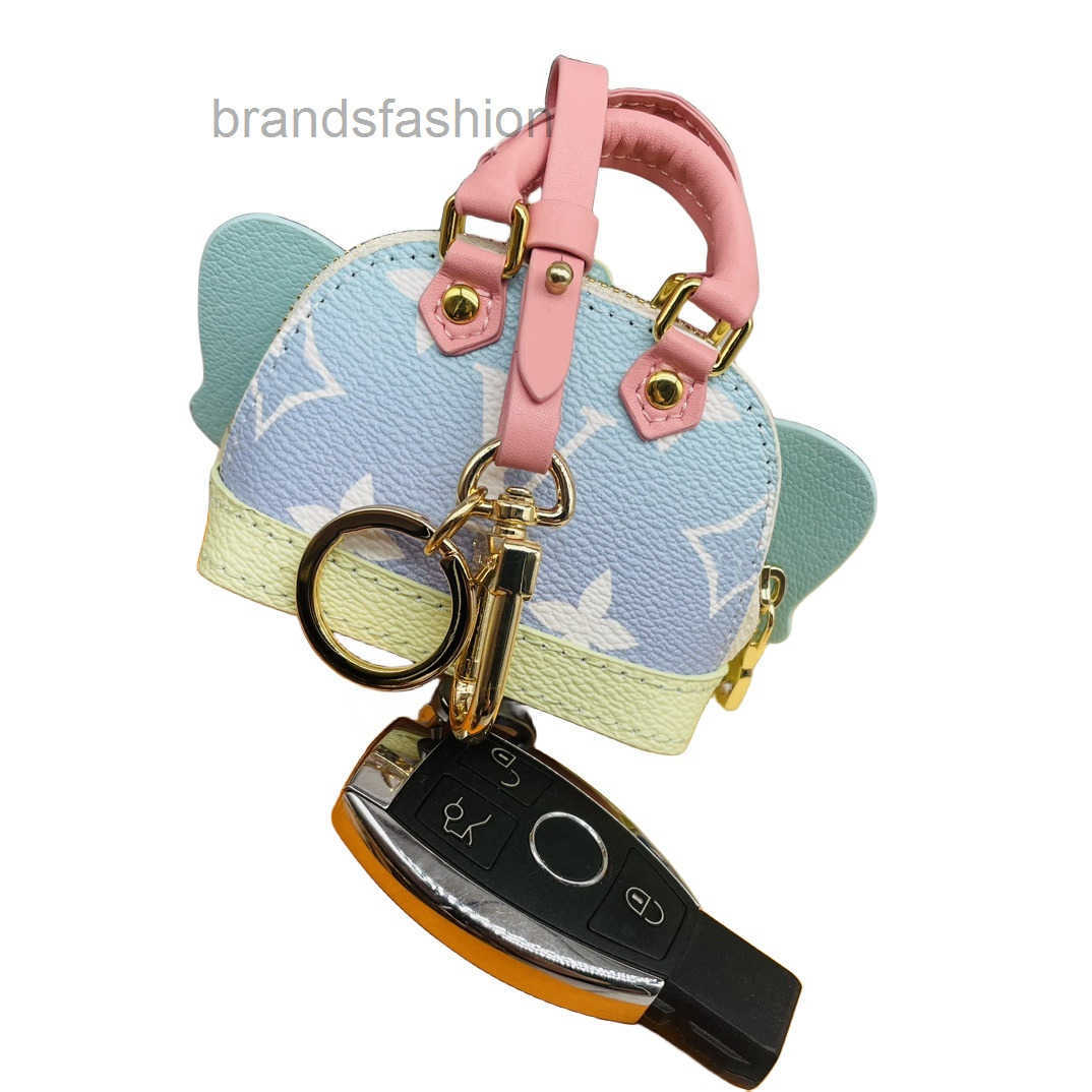 Creativity Presbyopia Car Keychain Coin Purse Pendant Charm Jewelry Keyring Holder PU Leather Flower Grid Designer Metal Key Chain multicolor