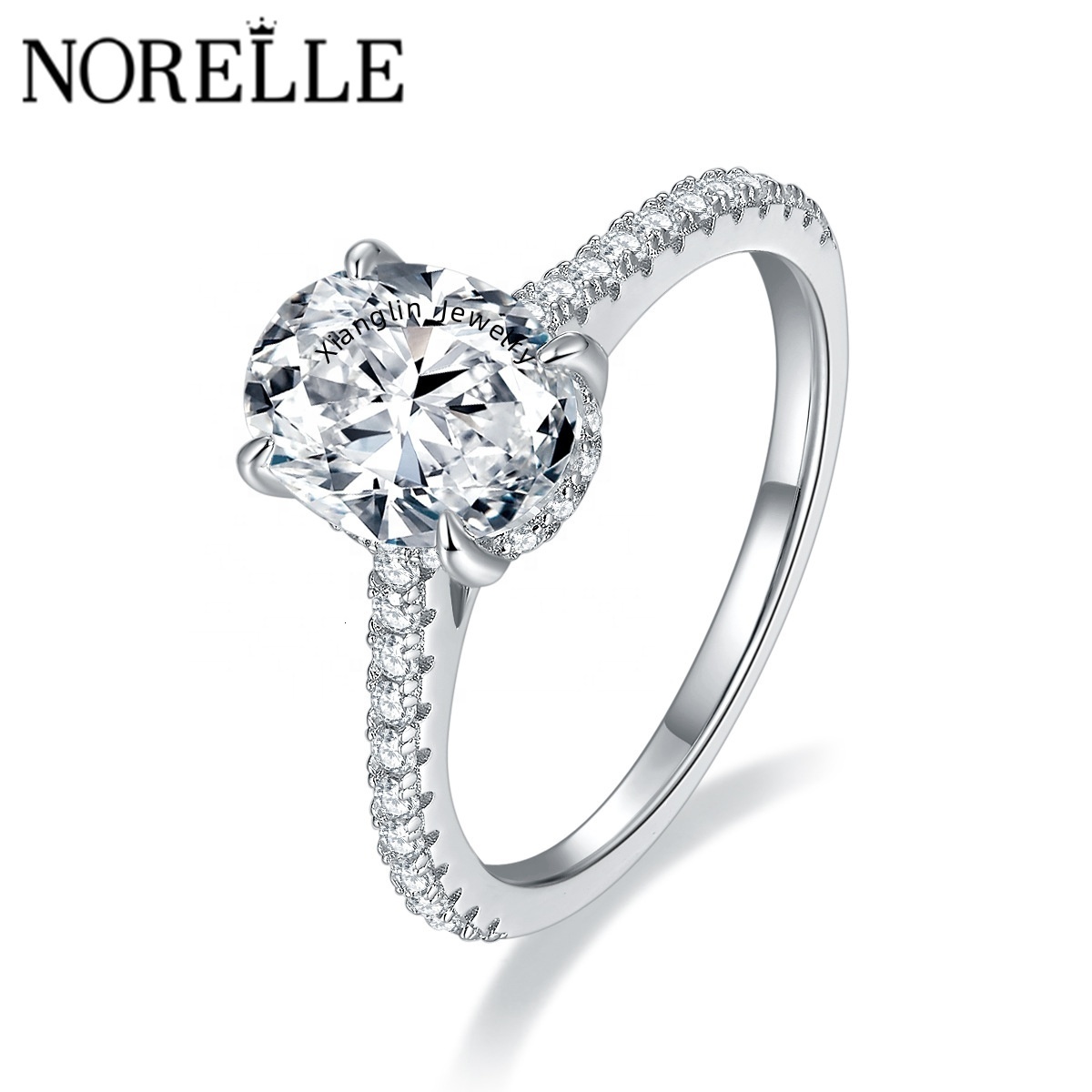 NORELLE Luxury 1.5ct Oval Moissanite Diamond Wedding Ring Fine Jewelry 925 Silver Engagement Ring for Women