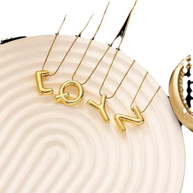 Stainless Steel Chain Gold Color Letter Necklaces Chunky Alphabet Balloon Bubble Initial Pendant Necklace for Women Men Jewelry W250618