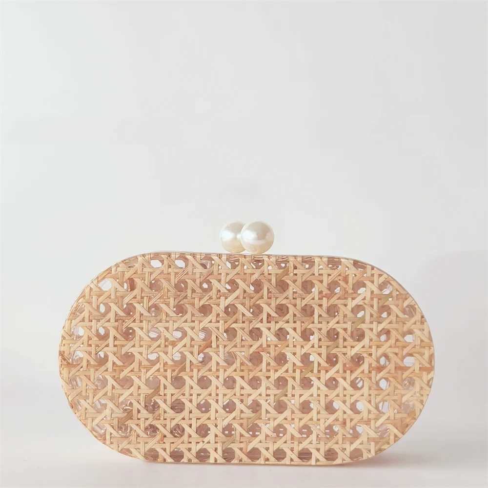 Lady Women Rattan Clutch Acrylic Egg Cane Bag Evening Wedding Party Purse Summer Beach Mini Female Handbag Designer Purse Z250618