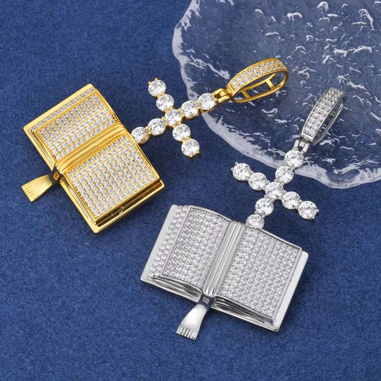 925 Solid Iced Blinged out Moissanite Cross Pendant Necklace Unique Bible Prayer Design in Hip Hop Style