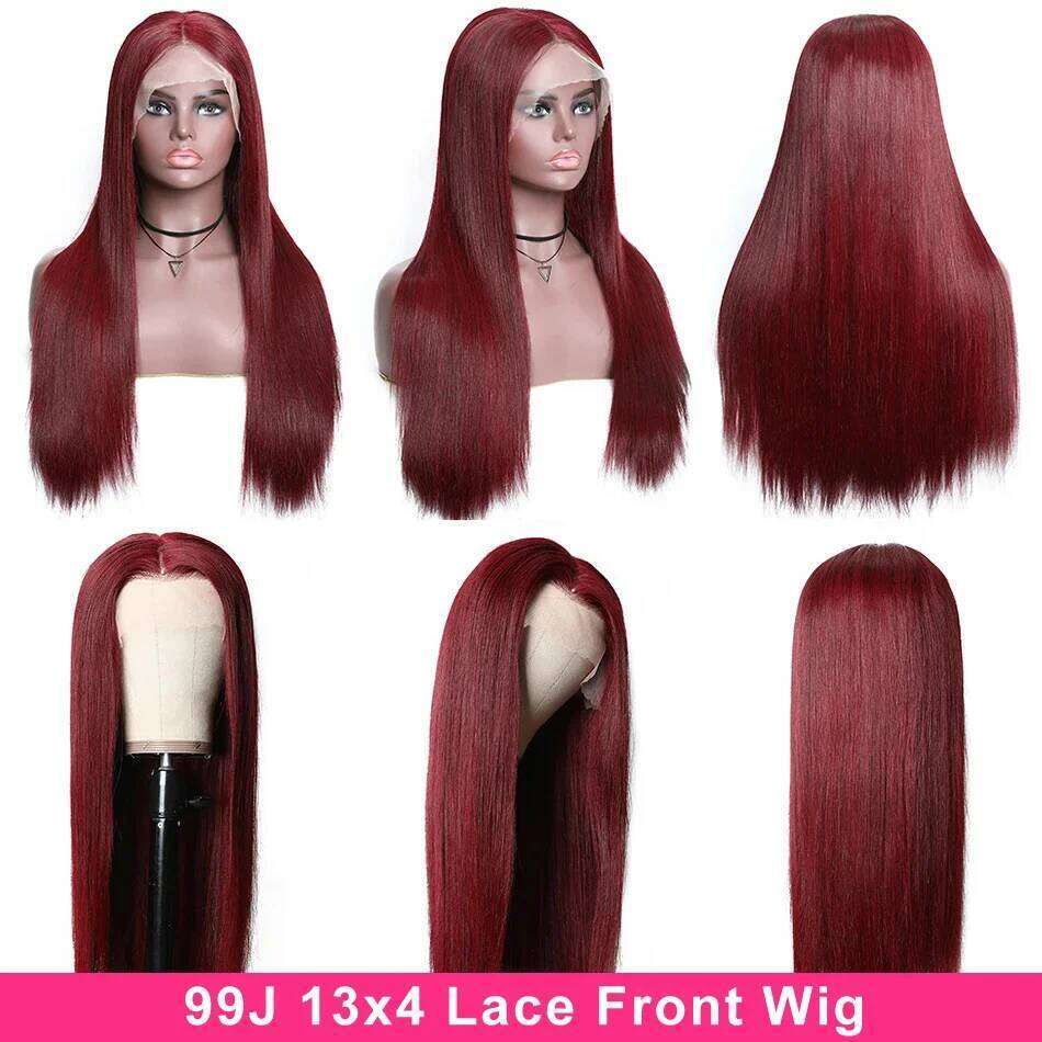 UNice 99J Straight Human Hair Pre Plucked 13x4 Frontal Bury Lace Front Wig US Free Shipping