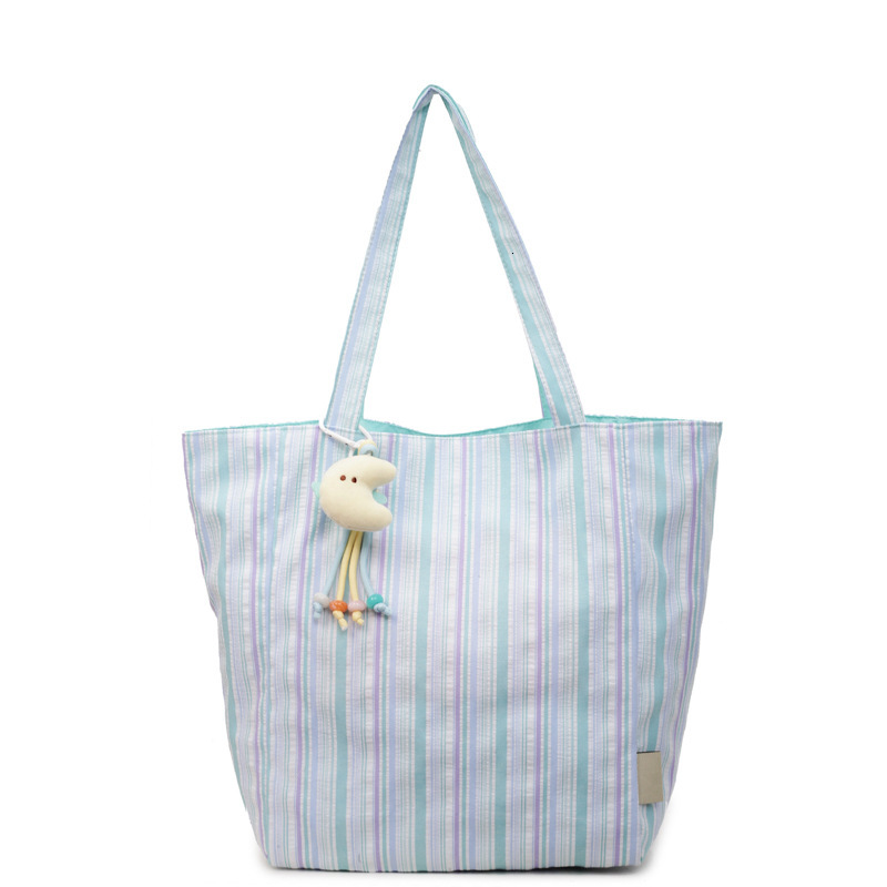 Free shipping designer Commuting Lazy Style Double-Sided Canvas Bag for Women 2025 New Color-Block Striped Tote Bag Large Capacity Shopping Bag