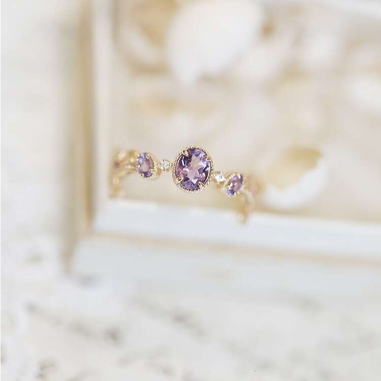 Autumn in Provence: Wind-Blown Beauty Amethyst Branch Small Light Luxury Same Style Ring Simple Band