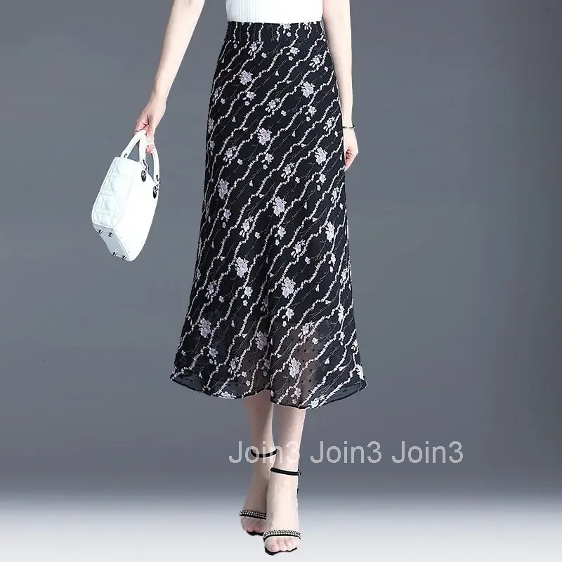 Zipper Tight Skirts for Women High Waist Wrap Floral Midi Black Woman Skirt Chiffon Casual Clothing Trend 2025 New in Sales V