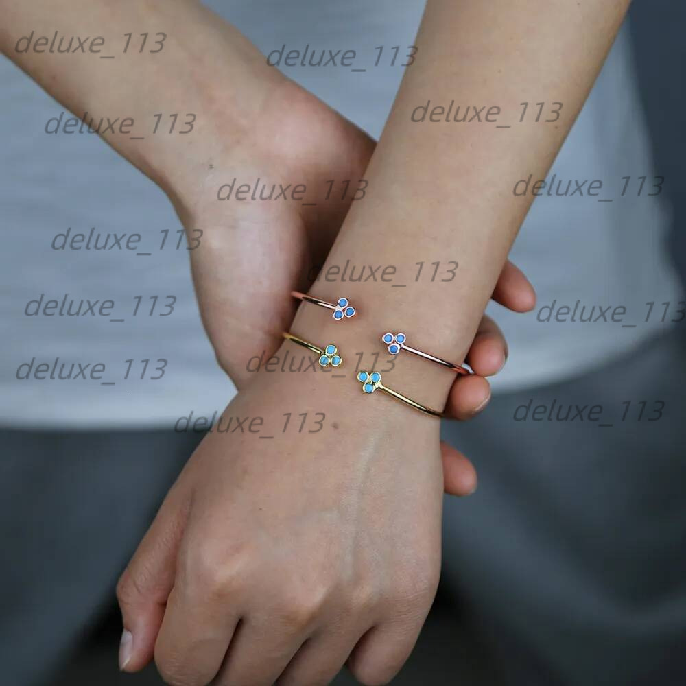 Simple Round Tube Bracelet Jewelry With Gold Sier Color Plated Open Band Enamel Flower Leaf Charm Free Size Bangle