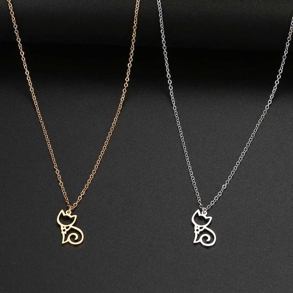 Stainless Steel Necklaces Line Cartoon Cat Pendants Chain Choker Jewelry Fashion Necklace For Women Jewelry Party Friend Gifts W250618