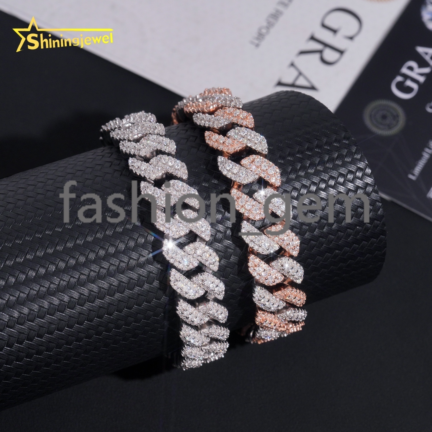 Hip Hop Jewelry Iced Out 925 Sterling Silver 13MM Width Moissanite Cuban Bracelet Custom VVS Moissanite Bracelet for Men