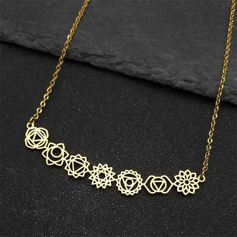 Yoga 7 Chakra Birth Flower Pendant Necklace for Women Girls Stainless Steel Gold Color Reiki Amulet Jewelry Mothers Day Gift W250618