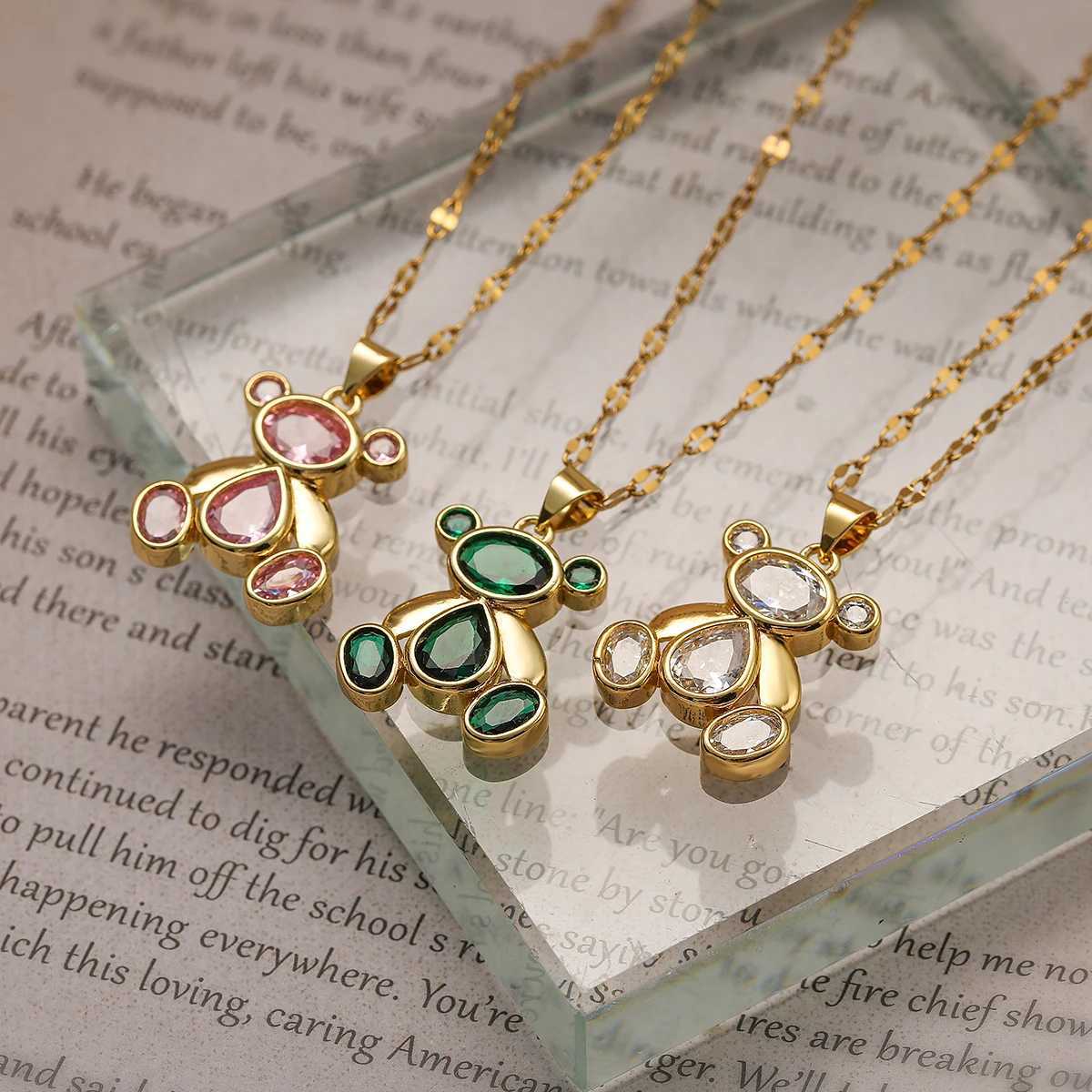 Stylish Cute Bear Pendant Necklace For Women Girl Delicate Cubic Zirconia Accessories Stainless Steel Chain Jewelry Valentine W250618