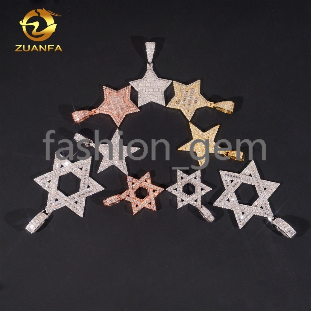 GRA Certificate Fashion Custom Hip Hop Jewelry Star Pendant Custom Iced Out 925 Silver VVS Moissanite Diamond Charm Pendant