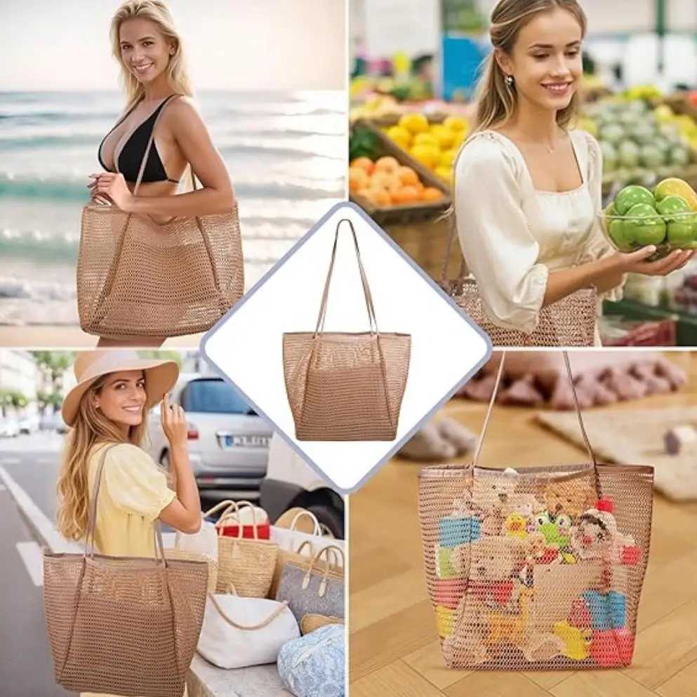Universal Mesh Storage Bag - Waterproof and Sandproof Large Beach Mesh Handbag Stray Bag Suitable for Swimming Pool Travel Bag B250618