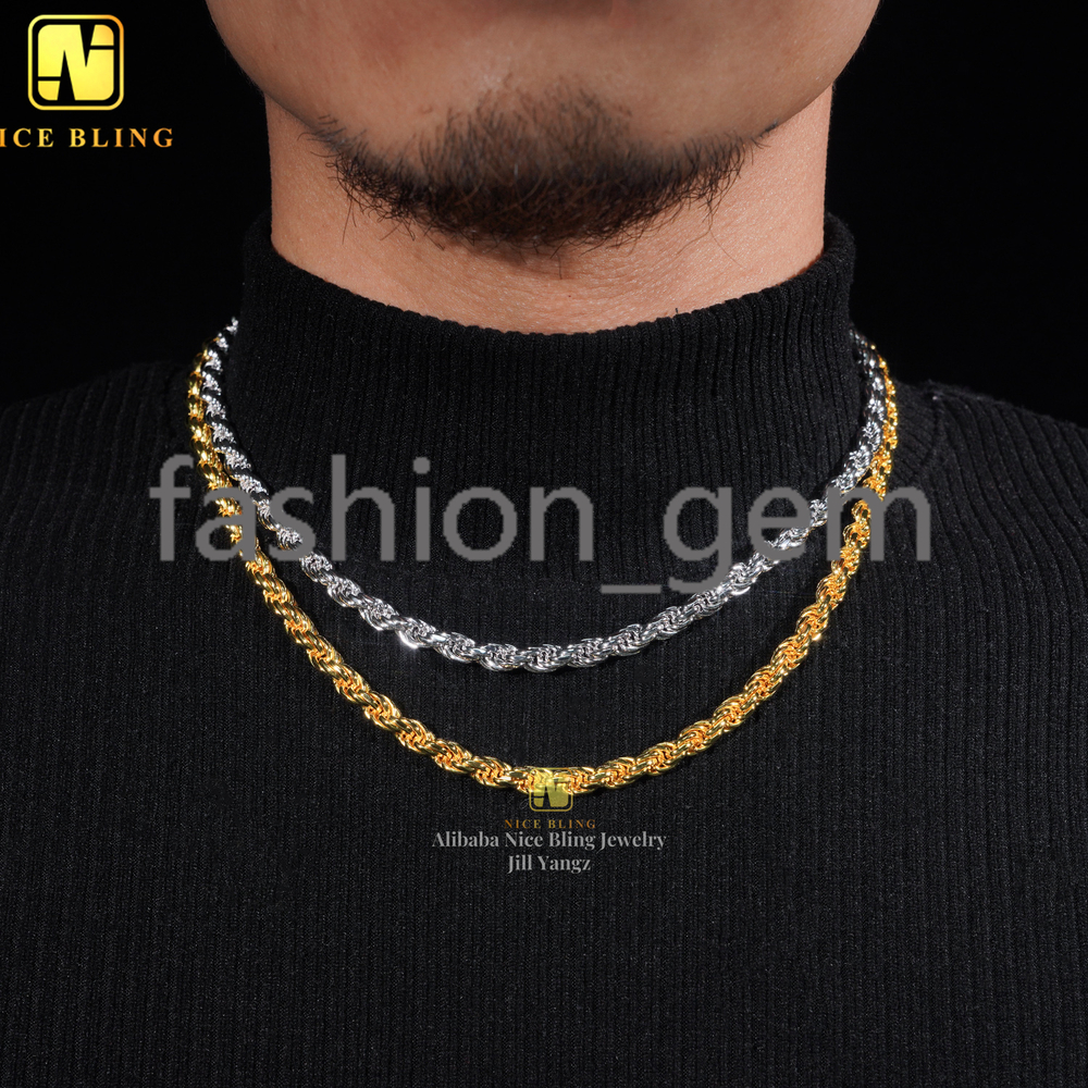 Real Gold Plated 6mm Pass Diamond Tester 925 silver 925 silver Moissanite Rope Chain Cadena Not Tarnish