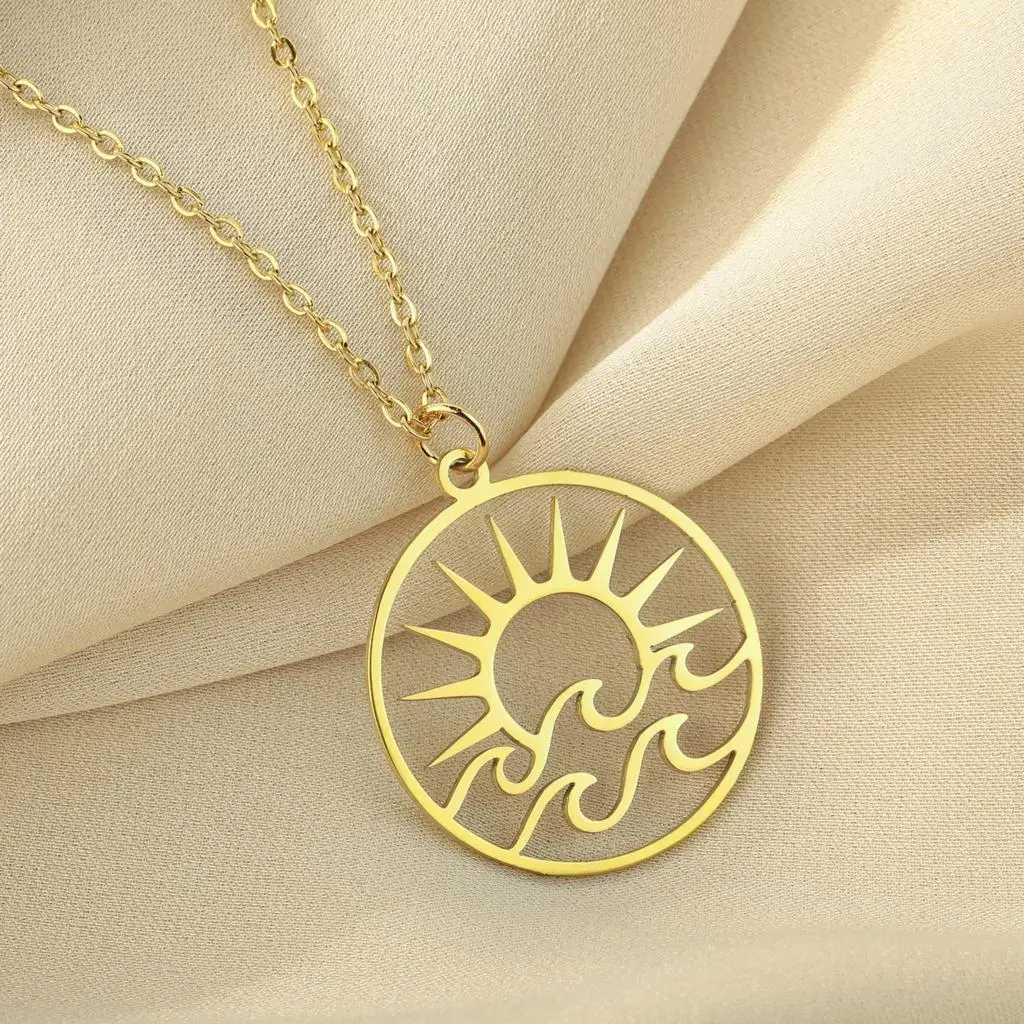 Kinitial Exquisite Fashion Earrings Openwork Sun Pendant with Waves Openwork Sun and Waves Necklace Birthday Gift for Lovers W250618