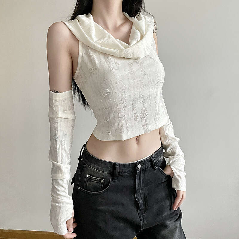 Summer New Women's Solid Color Slim Fit Crop Top Street Fashion Hooded Sleeveless Vest B5