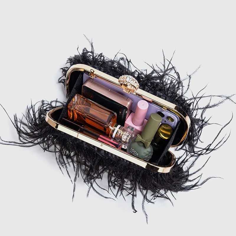 Multicolored Ostrich Feather Purse Clutch Bag Evening Hand Purse With Knuckle Ring Purple/Pink/White/Black Purse Z250618