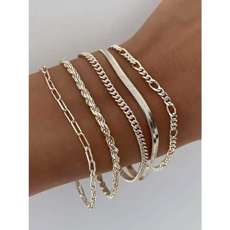 Vintage Punk Style Womens Bracelet Set Silver 925 bracelet Plated Gold bracelet Cuban Paper Clip Chains Fashion Accessories W250618