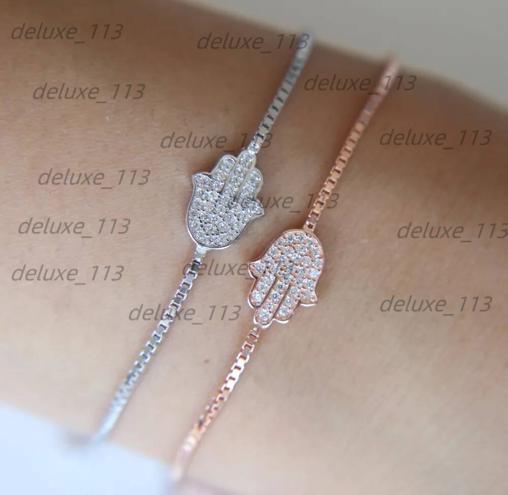 Adjust Slider Chain Tiny Cz Paved Hamsa Hand Charm Bracelet Sterling Sier High Quality Lucky Lovely Girl Women Gift Jewelry