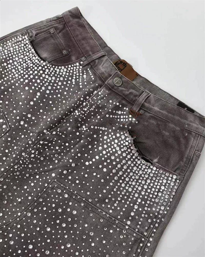 American Shorts Y2K Jeans Men Women Hip Hop Graphics Retro Rhinestones Sequins Baggy Denim Gym Shorts Fashion Casual Shorts 250617