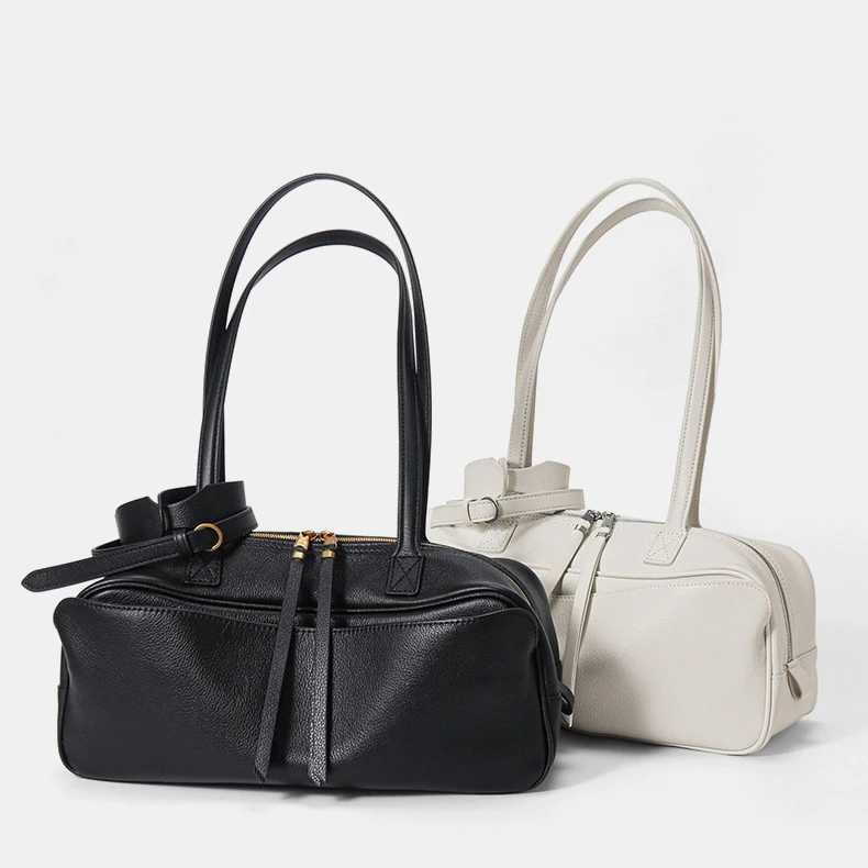 Gold Stamping First Letter 2025 Spring and Summer Genuine Leather Bowling New Wens Bag Simple First Layer Cowhide Bost B250618