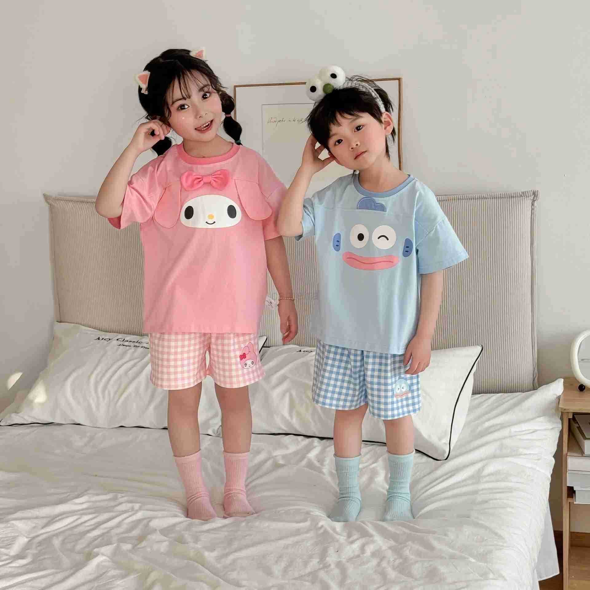 Sanrio Kawaii Kuromi My Melody Childrens Pure Cotton Shorts Home Clothing Set Summer Anime Sanrio Girly Heart Cute Childrens Pajamas XJ250618XJ250618