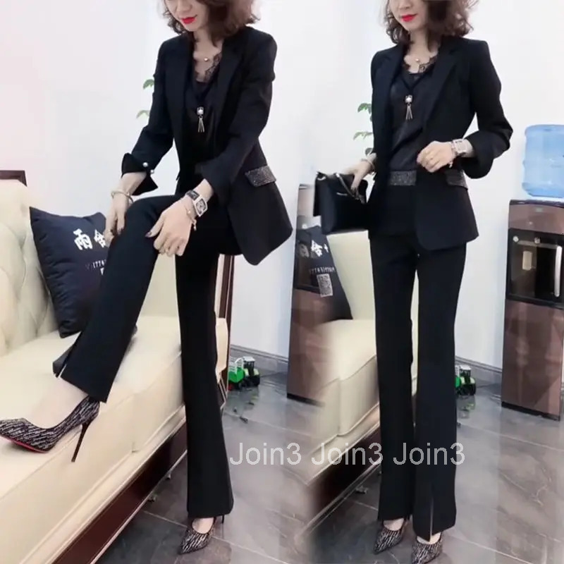 Womens 2 Pant Set Blazer and Trousers Suits Wide Leg Two Pieces Sets Pants for Woman Party Outfits Black Clothes Aesthetic Xxl