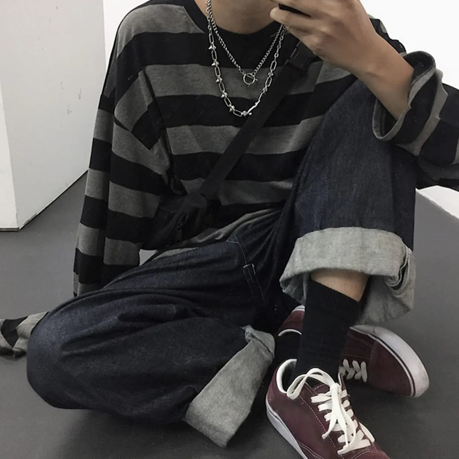 Y2k Stripe Long Sleeve Base Layer Top WomenS Spring Autumn Inner Korean Style LooseFit Couple Shirt Harajuku Oversize Tee 250617