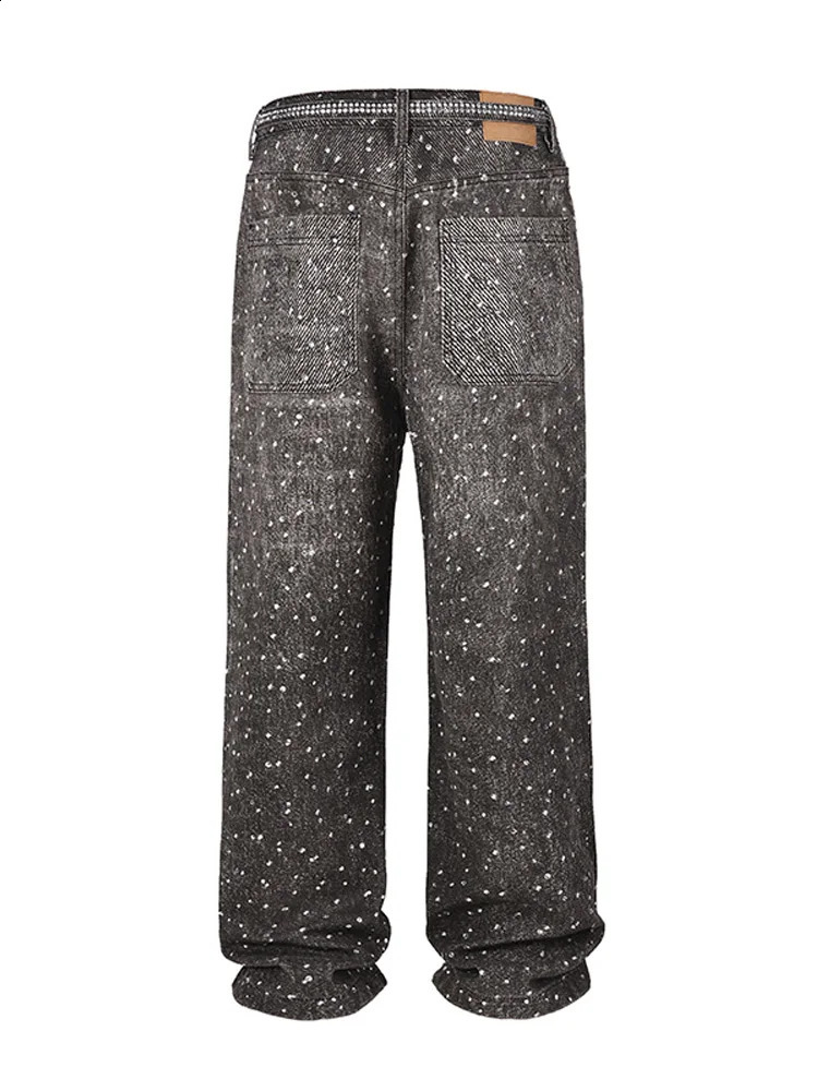 Men Women High Waist Shining Rhinestones Denim Jeans Trendy Wide Leg Baggy Pant Unisex Casual High Street Style Trousers 250617