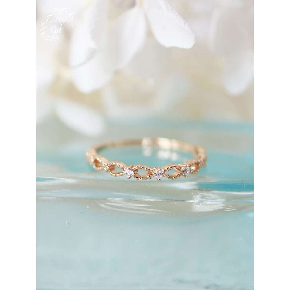 New Simple Leaf Hollow Narrow Zircon Same Style Light Luxury Adjustable Open Ring