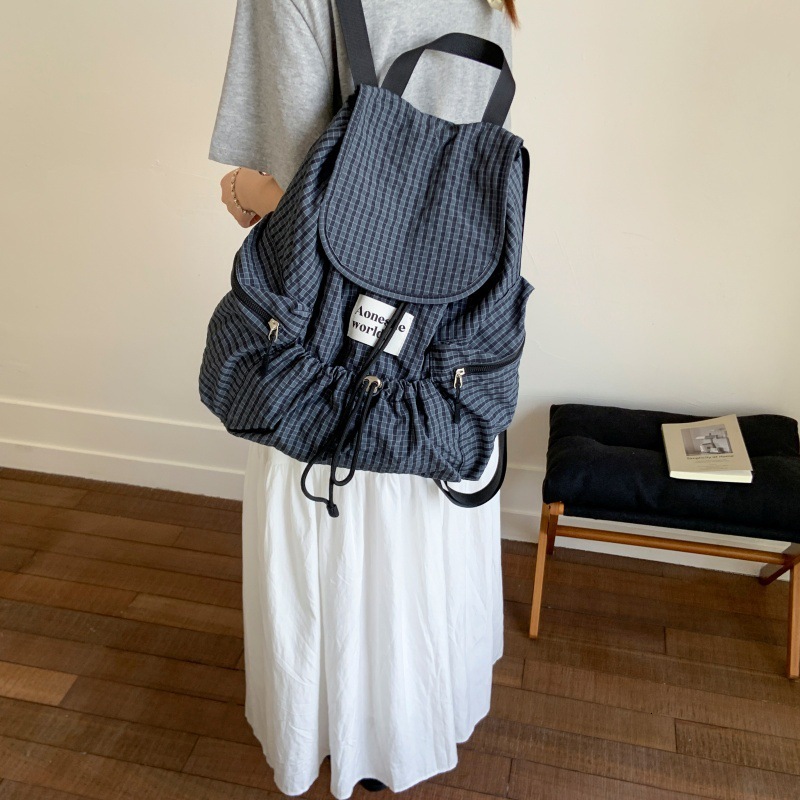 Free shipping designer Nylon Plaid Backpack for Women Niche Design 2025 New Large Capacity School Bag Lightweight Travel Korean Style Backpack