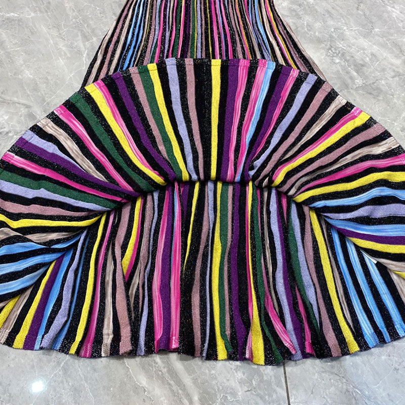 Designer New Women's Sequin Maxi Vest Dresses Summer Fashion Runway V-Neck Waist-Defining Striped Gown Two Colors Elegant Classic Luxury Clothes 
