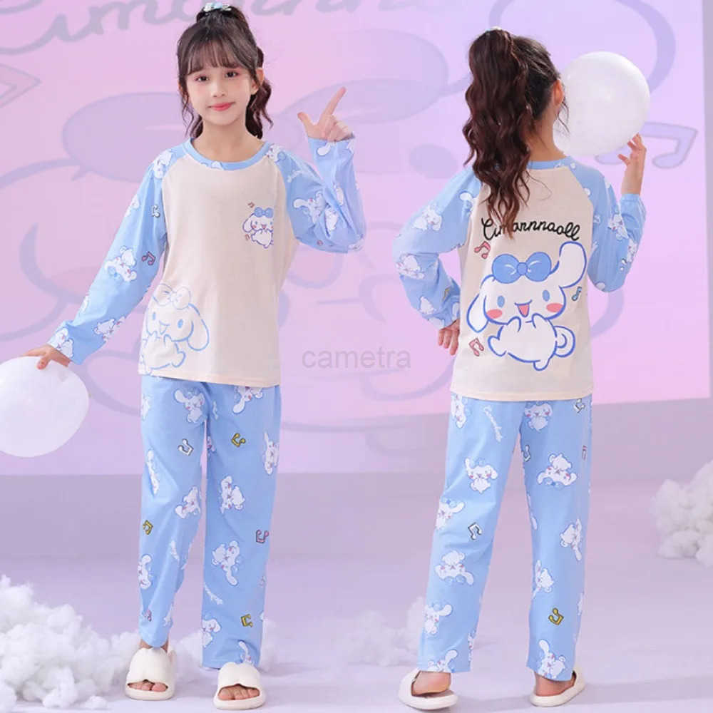 Sanrio Kuromi Lovely Children Pajama Sets Loose Cute Print Round Neck Breathable Kids Nightwear Suit Causal Comfortable Pajamas XJ250618XJ250618