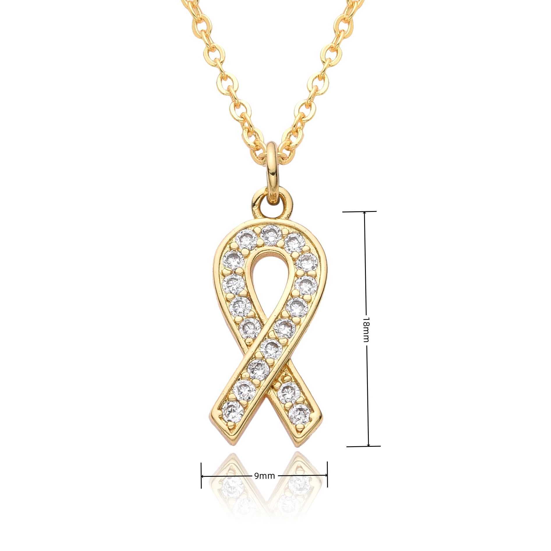 Gold Plated Breast Cancer Awareness Ribbon Charms Necklace for Women Men Soldier Safety Blessing Lucky Pendant DIY Jewelry Gifts W250618