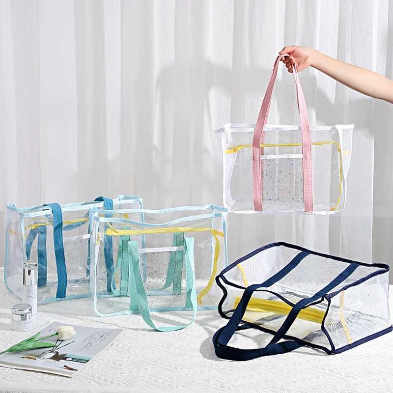 Large Capacity Pvc Waterproof Beach Shoder Bag For Wen Girl Transparent Mesh Hollow Tote Bag Outdoor Swimming Shower Handbag B250618